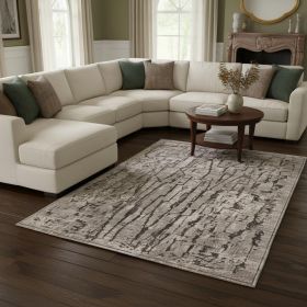 8' X 11' Gray And Black Abstract Distressed Area Rug