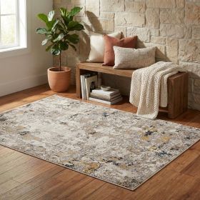 4' X 5' Beige Tan And Gold Abstract Area Rug