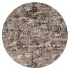 8' Gray Black And Gold Abstract Round Rug