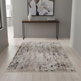4' X 5' Beige And Gray Abstract Distressed Area Rug
