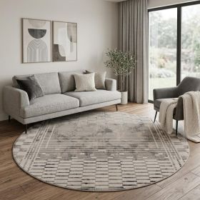 8' Beige And Brown Abstract Round Rug