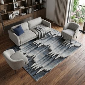 8' X 11' Ivory Blue and Gray Abstract Area Rug