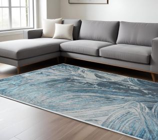 8' X 11' Blue And Silver Abstract Area Rug