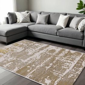 10' X 13' Ivory Taupe And Gold Abstract Area Rug