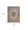 2' X 4' Blue Orange And Black Jute Medallion Hand Woven Area Rug
