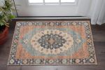 3' X 5' Blue Orange And Black Jute Medallion Hand Woven Area Rug