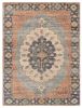 8' X 10' Blue Orange And Black Medallion Hand Woven Distressed Area Rug