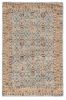 3' X 5' Blue And Beige Jute Floral Hand Woven Area Rug