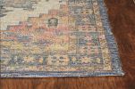 3' X 5' Blue Brick Red And Brown Jute Medallion Hand Woven Distressed Area Rug