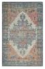 5' X 7' Blue Brick Red And Brown Jute Medallion Hand Woven Distressed Area Rug