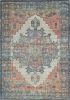 5' X 7' Blue Brick Red And Brown Jute Medallion Hand Woven Distressed Area Rug