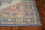 5' X 7' Blue Brick Red And Brown Jute Medallion Hand Woven Distressed Area Rug