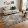5' X 7' Blue Brick Red And Brown Jute Medallion Hand Woven Distressed Area Rug
