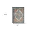 9' X 12' Blue Brick Red And Brown Jute Medallion Hand Woven Area Rug