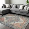 9' X 12' Blue Brick Red And Brown Jute Medallion Hand Woven Area Rug