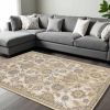 8' X 11' Ivory Beige And Gray Wool Floral Medallion Distressed Area Rug