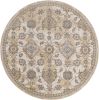 9' Ivory Beige And Gray Wool Floral Medallion Round Rug