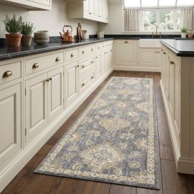 8' Sage Orange And White Wool Floral Distressed Runner Rug