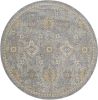 9' Sage Orange And Gray Wool Floral Distressed Round Rug