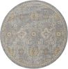 9' Sage Orange And Gray Wool Floral Distressed Round Rug