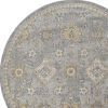 9' Sage Orange And Gray Wool Floral Distressed Round Rug