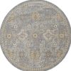 9' Sage Orange And Gray Wool Floral Distressed Round Rug