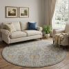 9' Sage Orange And Gray Wool Floral Distressed Round Rug