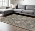 8' X 11' Sage And Slate Gray Wool Floral Medallion Distressed Area Rug