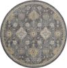9' Sage And Slate Gray Wool Floral Medallion Distressed Round Rug