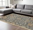 9' X 13' Taupe Orange And Gray Wool Floral Distressed Area Rug