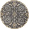 9' Taupe Orange And Gray Wool Floral Distressed Round Rug