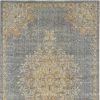 7' X 10' Slate Gray And Orange Wool Medallion Area Rug