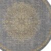 9' Slate Gray And Orange Wool Medallion Distressed Round Rug