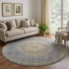 9' Slate Gray And Orange Wool Medallion Distressed Round Rug