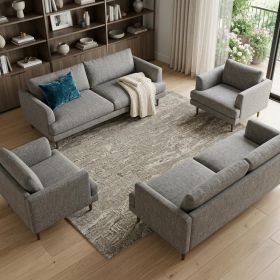 9' X 12' Sand And Gray Wool Abstract Hand Tufted Area Rug