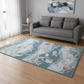 5' X 8' Beige Ivory And Brown Seashell and Coral Hand Hooked Area Rug