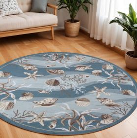 8' Beige Ivory And Brown Seashell and Coral Hand Tufted Round Rug
