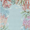 2' X 3' Blue Red And Pink Fish and Coral Hand Tufted Area Rug