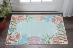 2' X 3' Blue Red And Pink Fish and Coral Hand Tufted Area Rug