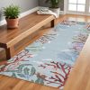 8' Blue Red And Pink Fish and Coral Hand Hooked Runner Rug