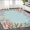 5' X 8' Blue Red And Pink Fish and Coral Hand Tufted Area Rug