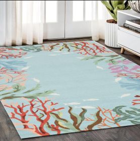 5' X 8' Blue Red And Pink Fish and Coral Hand Tufted Area Rug