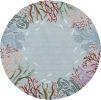 8' Blue Red And Pink Fish and Coral Hand Tufted Round Rug