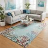 8' X 10' Blue Red And Pink Fish and Coral Hand Tufted Area Rug