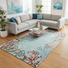 8' X 10' Blue Red And Pink Fish and Coral Hand Tufted Area Rug