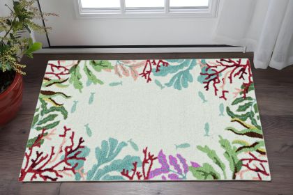 2' X 4' Blue Red And Green Fish and Coral Hand Tufted Area Rug