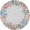 8' Ivory Red And Pink Fish and Coral Hand Hooked Round Rug