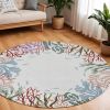 8' Ivory Red And Pink Fish and Coral Hand Hooked Round Rug