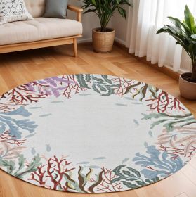 8' Ivory Red And Pink Fish and Coral Hand Hooked Round Rug