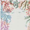8' X 10' Ivory Red And Pink Fish and Coral Hand Hooked Area Rug